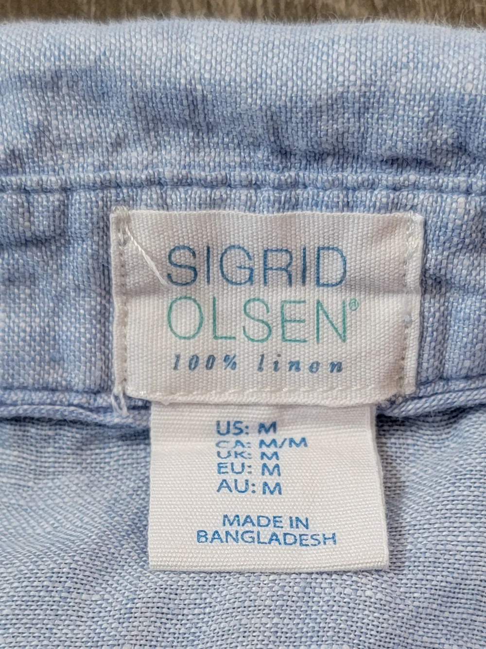 Sigrid Olsen 100% Linen Chambrey 1/2 Button Tunic Womens M Light Blue Roll Tab S - Picture 7 of 11